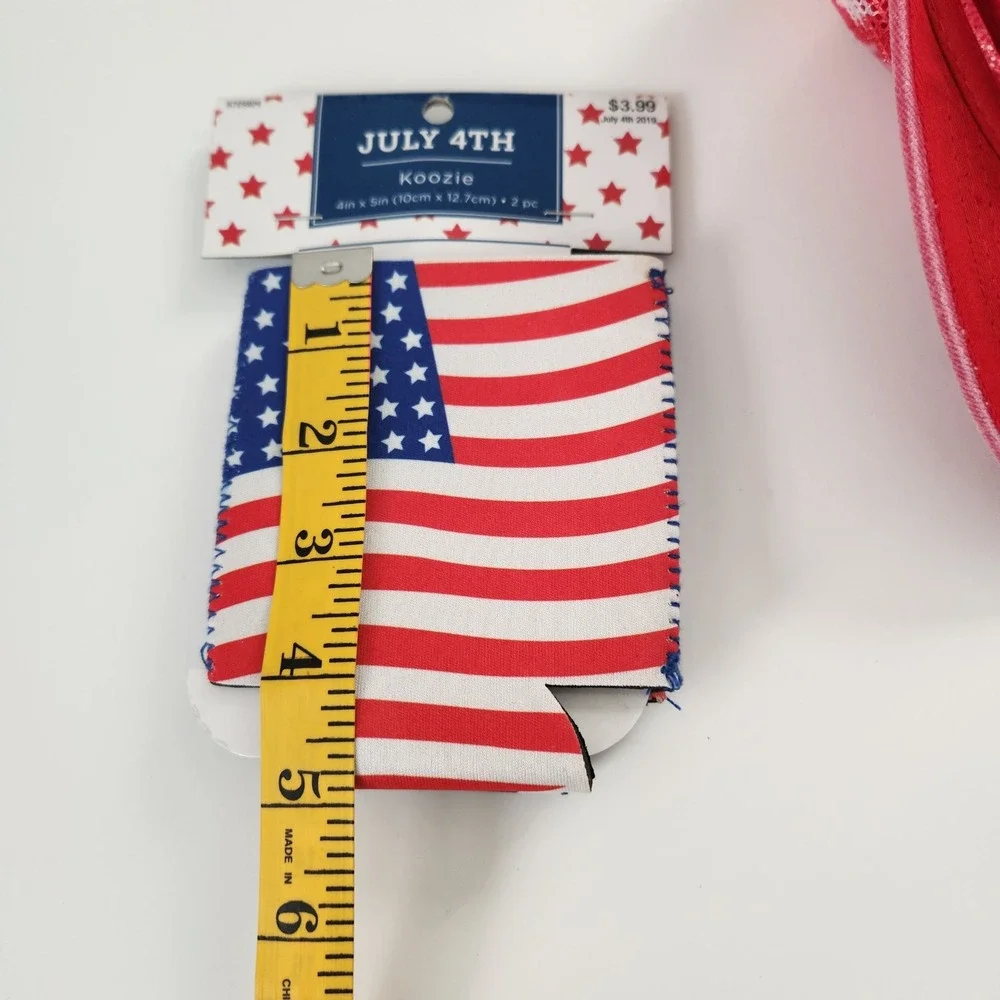 July‎ 4th American Flag Koozie Can Cooler & Red Star Mesh Trucker Hat Set NEW